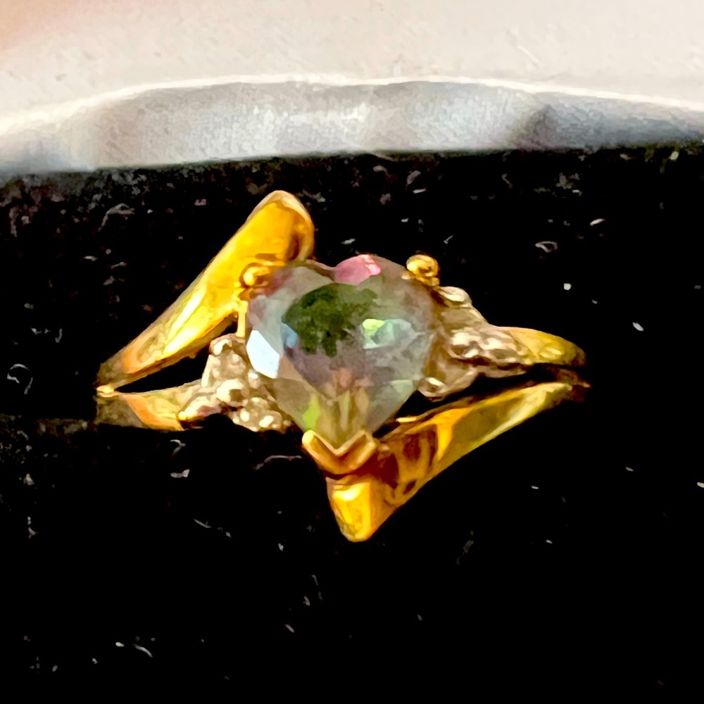 1ct Genuine Mystic Topaz & Diamond 10k gold Diamond Ring